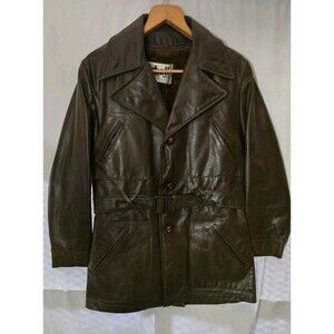 VTG Schott Bros Leather Jacket Mob Boss Dress Aviator Belted Rare 70s Sz 38 Fur
